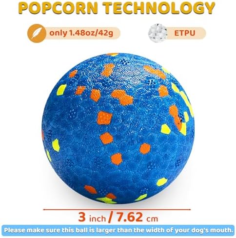 Dog Balls, Indestructible Dog Toy Ball for Aggressive Chewers, Durable High Elasticity Interactive Ball for Training Dog Catch and Fetch, Large Medium Small Dog and Puppies(Blue, 3in, 1pcs)