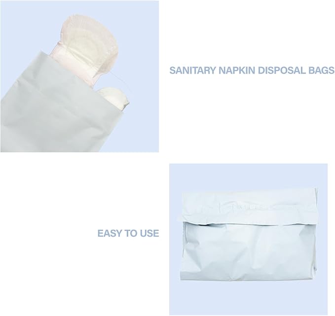 Sanitary Napkin Disposal Bags Set of 100PCS, Self-Sealing Privacy Bags for Sanitary Napkins, Tampons, Pads, Odor-Blocking, Leak-Proof, Opaque Design (Matte White)