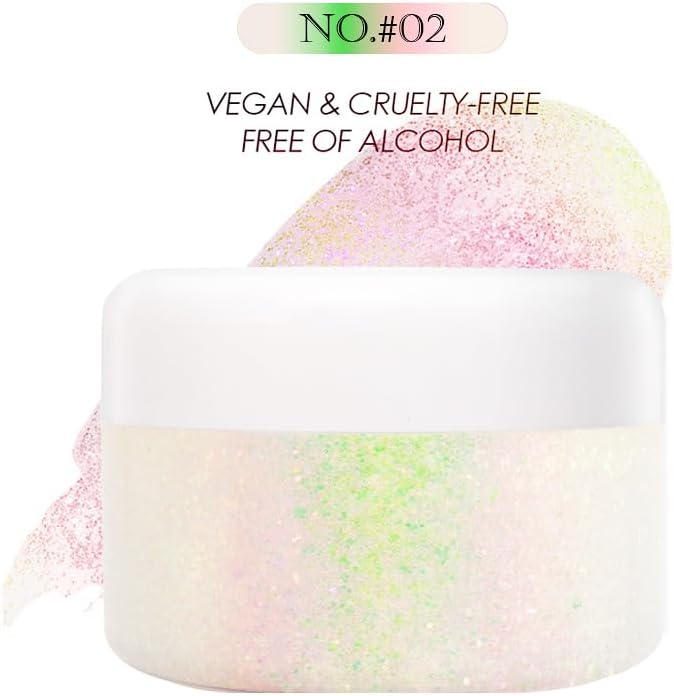 Holographic Body Glitter Gel for Body Face Hair Lip Makeup, Sparkling Glitter Long-Lasting Waterproof Liquid Sequins for Women Girls Perfect for Music Festival Halloween Concerts Art Party(02)