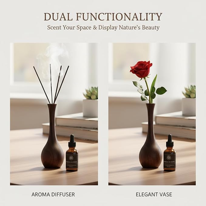 2 PCS Black Walnut Wood Essential Oil Diffuser,3.15 * 1.38in - Wooden Fragrance Diffuser Long-Necked Vases,Long-Lasting Aromatherapy for Home, Bathroom, Office，Yoga Rooms，Flower Arrangement