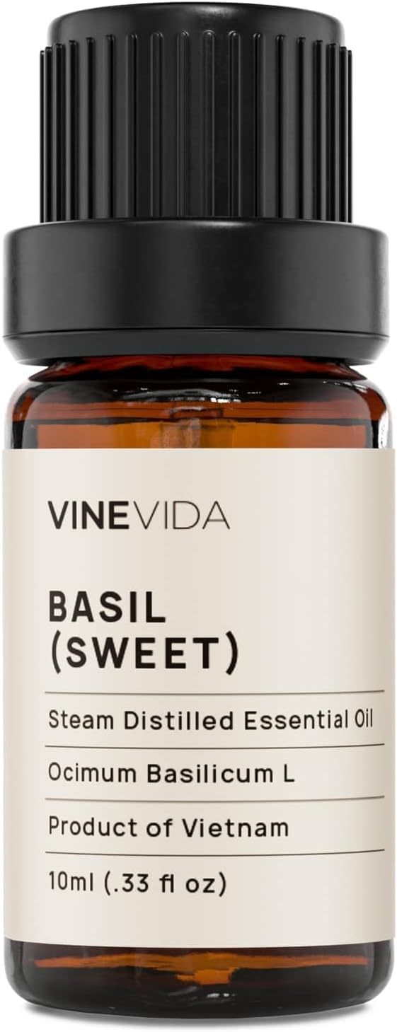 VINEVIDA Sweet Basil Essential Oil 10 mL - Undiluted Candle Oil Scent for DIY Candlemaking and Soap Making