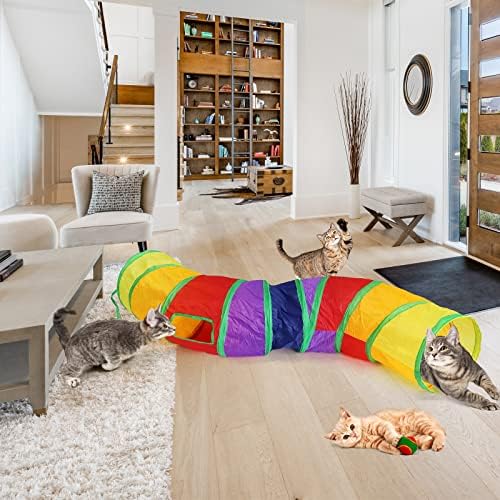 Bemodst S-Type Cat Tunnel, 2 Way/3 Way/4 Way/5 Way Collapsible S-Shape Small Animal Tubes Kitty Tunnels Interactive Maze House Toy with Storage Bag for Kitten Puppy Rabbit Guinea Pig (Rainbow-2 Way)