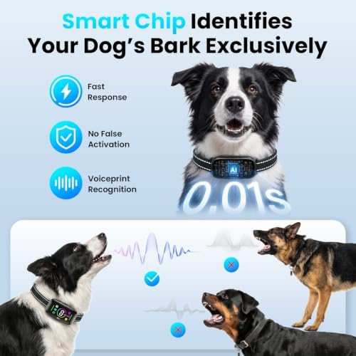 Smart Dog Bark Collar, Anti Barking Collar with 4 Training Modes, 8 Adjustable Sensitivity, Rechargeable IP67 Waterproof for Medium and Large Dogs (11-150 lbs)