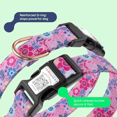 Airtag Dog Collar,with Waterproof airtag Holder，Original Stylish Cute Pattern Design.QR Code ID Buckle，Comfortable Soft Cotton for Small Medium Large Dogs