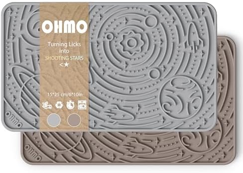 OHMO Lick Mat for Dogs&Cats, Space Pattern, 6×10", 2pcs, Beige&Light Grey