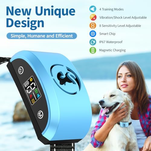 Bark Collar for Medium Dogs - Humane Vibration & Beep for Stop Barking | Smart Recognition Chip & 8 Adjustable Sensitivity Levels, Magnetic Charging & Waterproof No-Bark Training Collar for Dogs