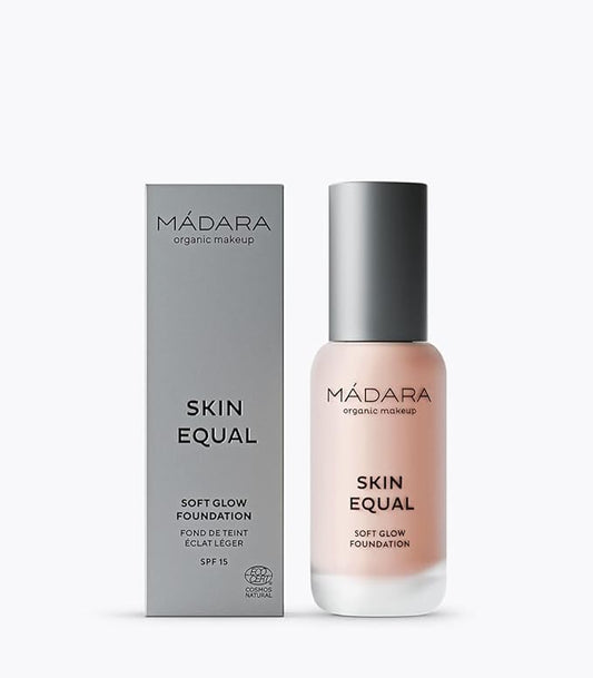MADARA Liquid Foundation Face Makeup – Skin Equal Soft Glow Mineral Foundation SPF15 ROSE IVORY 30-30 ml, Hyaluronic Acid, Buildable Medium Coverage, Dewy Finish, Vegan, COSMOS natural certified
