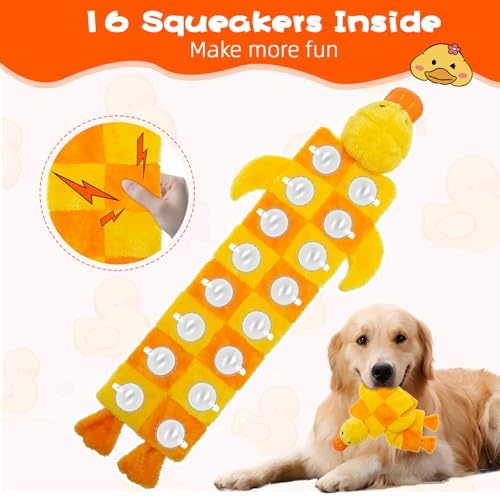 Mihachi Dog Squeaky Toys 16 Squeakers for Aggressive Chewers, Tough Interactive Tug of War Dog Toy-Squeaky Chew Toy for Small,Medium,Large Breed No Stuffing Duck Toy, Fun Long Toys 27 Inches