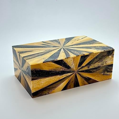 Perilla Home Home Decor Decorative Storage Wooden Box Small Yugen Organizer Tool Stash Card Craft Treasure Trinket Memory Keepsake Jewelry Box for Men and Women, Gifts For All, Black, Yellow and Brown