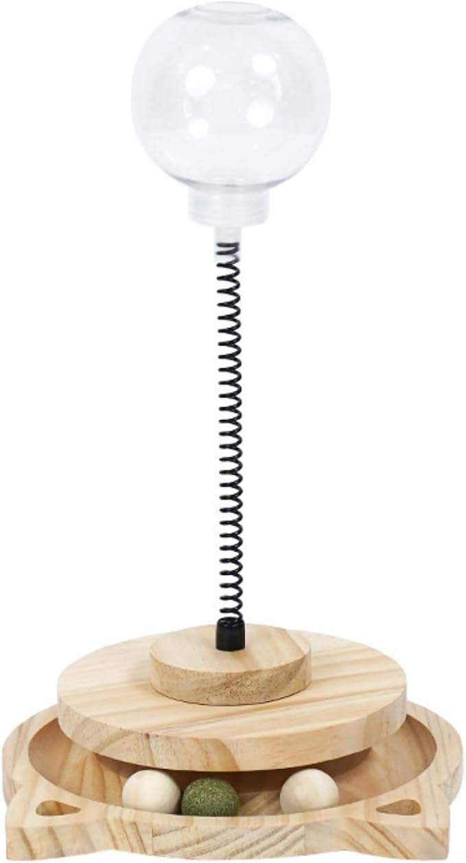 Cat Treat Ball Play Treat Dispenser Toy Catnip Roller Cats Slow Food Toy | Treat Dispenser, With Catnip, Roller Track Interactive, Solid Wood Feeder Ball，Slow Food Ball,Slow Treat Feeder
