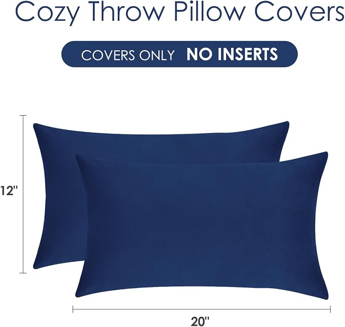 Throw Pillow Covers Decorative Velvet Set of 2 12x20 Inch Pillow Covers, Soft Navy Blue Lumbar Pillowcases for Couch Sofa Bed Living Room, Farmhouse Home Boho Decor, Accent Cushion Covers