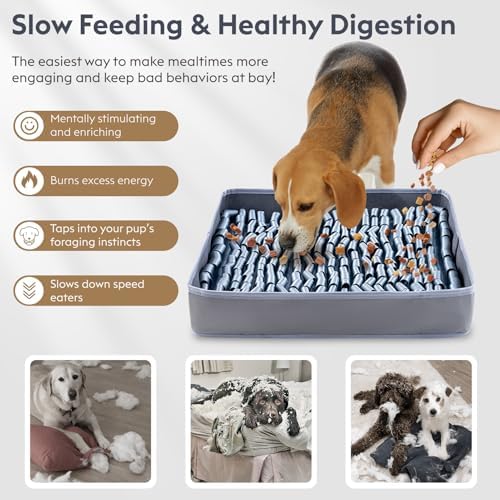 FunFurry Snuffle Mat for Dogs, Dog Puzzle Mat, Interactive Dog Toys for Enrichment,Sniff Mats with Non-Slip Backing,Portable Design Easy to Store (Silver, 14" X 12"-Portable)