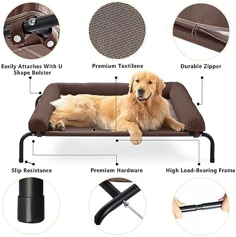 Cooling Elevated Dog Bed - Outdoor Medium Raised Dog Cot W/Breathable Mesh | Portable Pet Cot W/Removable & Waterproof Bolster,Elevated Dogs Beds