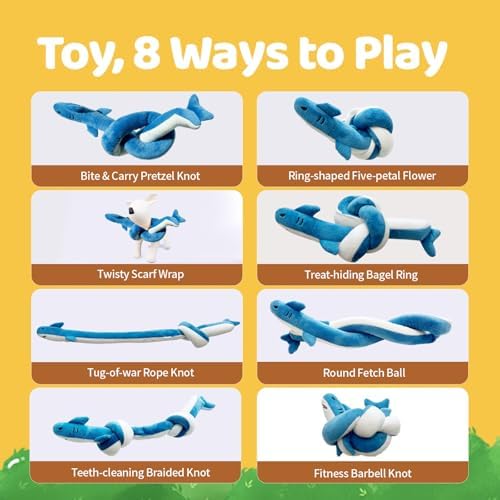 Puffluv Long Squeaky Dog Toys,Soft Crinkle Chew Plush Animal Shape to Reduce Boredom Keep Doggie Busy,Cute Pet Interactive for Puppies &Adult Dog-Shark