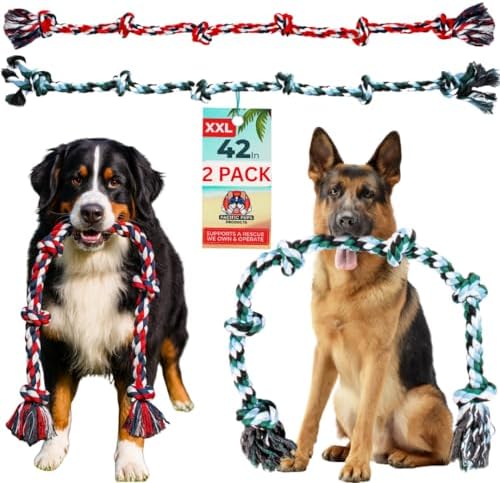 Pacific Pups Products Giant Dog Rope Toy for XL Dog, 42", Green/Red, 2 Pack