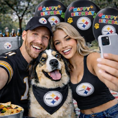 NFL Pittsburgh Steelers Pet Birthday Party Balloons Set of 6 Licensed NFL Football Team Dog & Cat Birthday Party Decoration Sports Theme Dogs B-Day Pawty Balloon Celebration