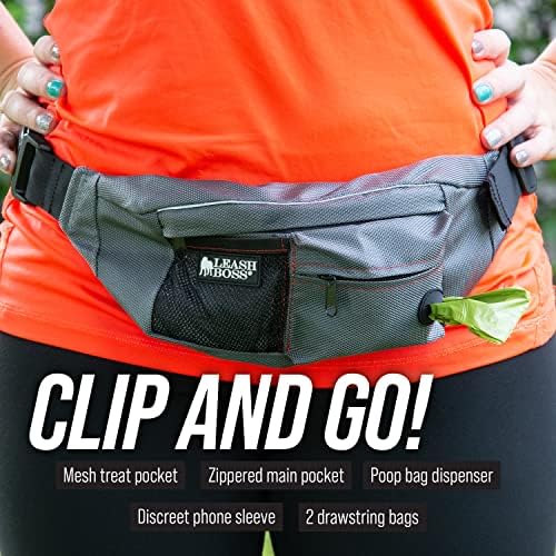 Leash Boss Dog Treat Pouch for Training | Training Treat Pouches for Pet Training | Treat Bag for Dog Training | Portable Kibble Snack Container for Pets | Fanny Pack Waist Belt Transport On The Go