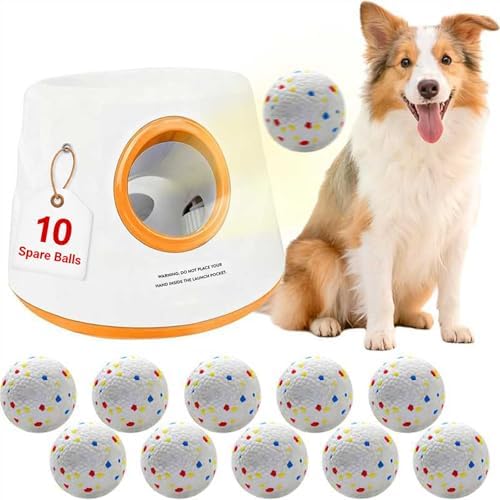 Automatic Dog Ball Launcher for Small/Medium Dogs - Small Silent Design, 3 Distance Settings (20ft/33ft/46ft), Rechargeable, 10 Durable 2.3" Balls Included (Dog Ball Launcher-Orange)