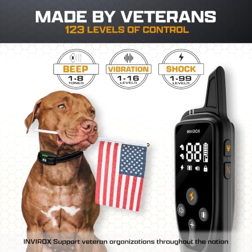 INVIROX 2026 Edition Dog Training Collar with Remote - 123 Level Shock Collar for Dogs, 1100 yd Range, Waterproof Rechargeable System with Manual Bark Control for Stubborn, Reactive Dogs