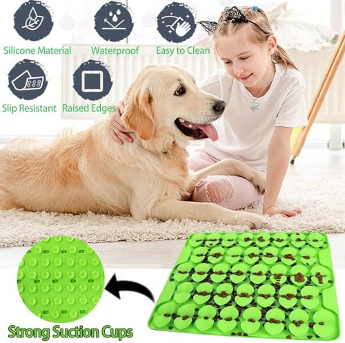 Large Silicone Snuffle Mat for Small Medium Large Dogs Slow Down Eating,Slow Feeder Lick Mat for Dry Wet Food for Pet Encourages Natural Foraging Skill,Relieving Stress (Green)