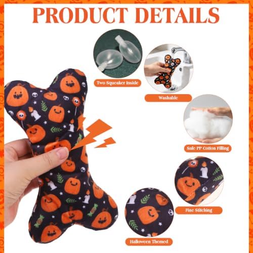 EXPAWLORER 4 Pack Halloween Dog Squeaky Toys,Interactive Plush Bone Toy