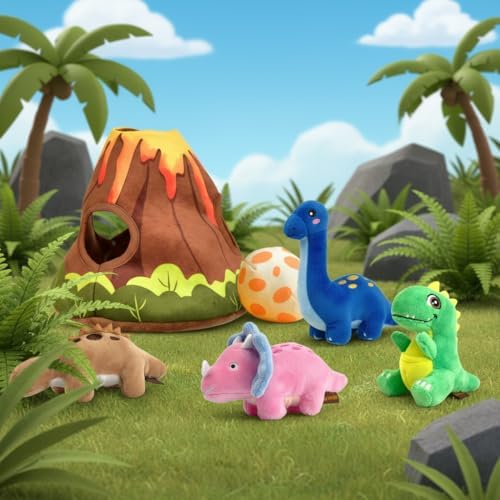 Dinosaur Squeaky Dog Toy for Large Dogs, Interactive Plush Chew Toy, Hide and Seek Design, Black, 10x2x5 Inches