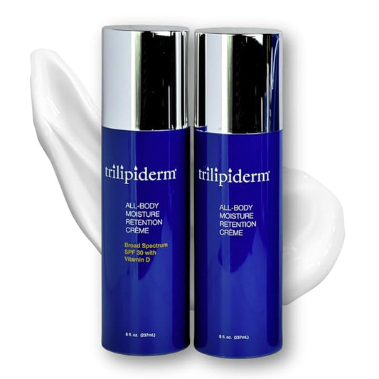 Trilipiderm Weekender Bundle – All-Body Moisture Retention Crème 2-Pack Travel Size – 1x SPF 30 Broad Spectrum Sunscreen 8 oz + 1x Original Formula 8 oz – Hydrating Skincare for All Skin Types