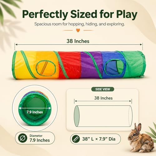 Rabbit Toys, Large Bunny Hideout Tunnel and Tube Rainbow Tunnel for Rabbit Guinea Pig Chinchilla Ferret Rat