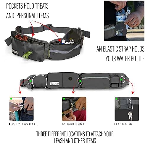 TAKSIN The Ultimate Hands Free Dog Leash System for Walking Running Hiking Training, Reflective Bungee Leash, Treat Holder, Poop Bag Dispenser for Small Medium Large Dogs (Grey Pack)