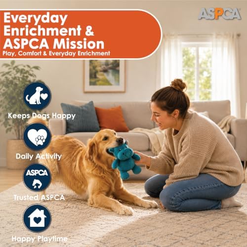 ASPCA Plush Squeaky Dog Toy for Small, Medium & Large Dogs – Soft Round Plush Pet Toy with Full Body Squeaker, Lightweight Fetch Toy for Indoor Play, Cuddling & Enrichment, Hippo
