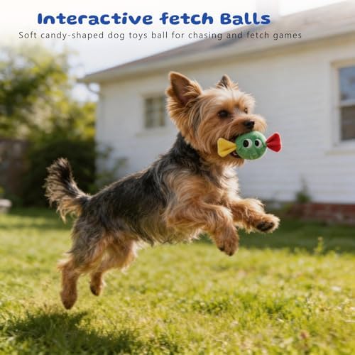 Squeaky Plush Ball Dog Toys for Small Dogs, Mini Breed, 2'' Soft Fuzz Ball