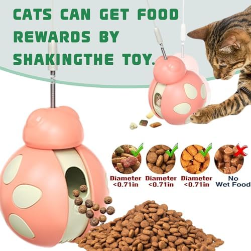 Interactive Pet Toy with Food Dispenser, Tumbler Beetle-Shaped Feeder with High-Bounce Teaser Wand, Stress Relief for Cats and Dogs