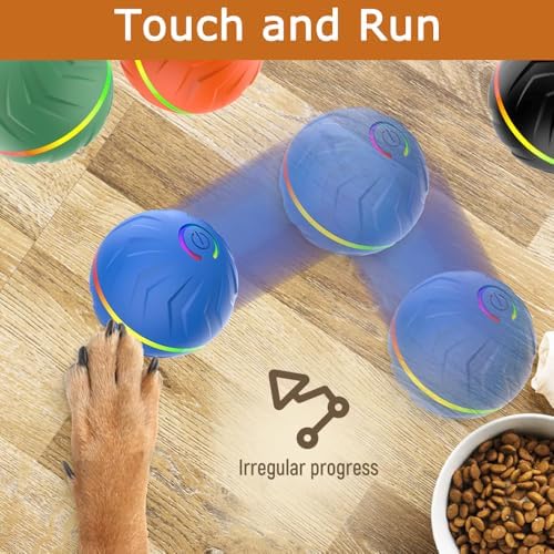 Interactive Dog Toys Dog Ball,Anti Boredom Dog Toys,Durable Motion Activated Automatic Rolling Toys for Small/Medium Dogs,Moving Ball for Dogs to Keep Them Busy,Dog Bows,Fruity Plush Covers(Blue)