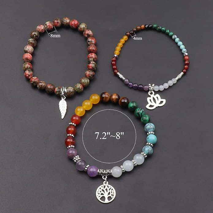 UEUC Tree of Life Yoga Healing Stone Bracelets,Multilayer Lotus Chakra Stone Reiki Bracelet Sets,Anxiety Crystal Natural Stone,for Women Stress Relief