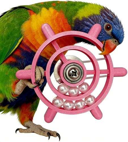 Spinning Bird-Toys Bird Cage Toys & Bird Perch Parrot-Parakeet Budgie Cockatiel Conure Macaw Chicken Parrot Enrichment Cage Accessories Small Animal Chewing Toy (Rosy Spinner)