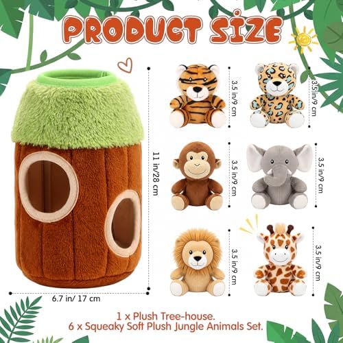 Skylety 7 Pieces Hide and Seek Dog Toys Activity Puppy Chew Squeaky Toys Plush Stuffing Burrow Woodland Stuffing with Squeakers for Small Medium Pets Dogs Puppy Gift(Lovely,Medium)