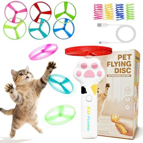 Cat Disc Launcher Toy, Rechargeable LED Flying Spinner Fetch Interactive