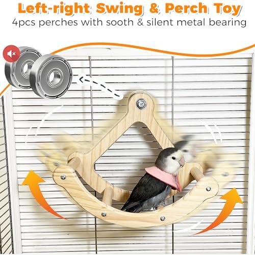 Rocking Bird Toys Perch for Window and Cage, Wooden Bird Perch Puzzle