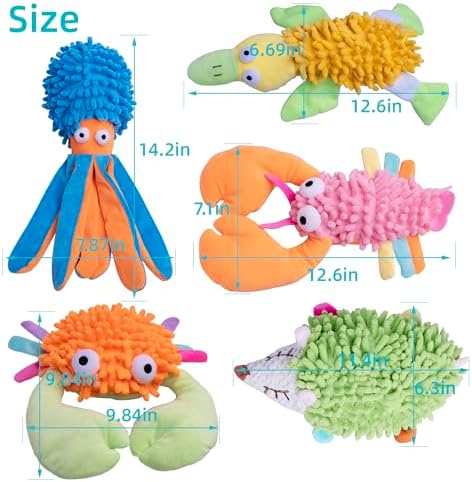 Puppy Squeaky Dog Toys, 5Pack Octopus Dog Toys for Small to Large Breeds