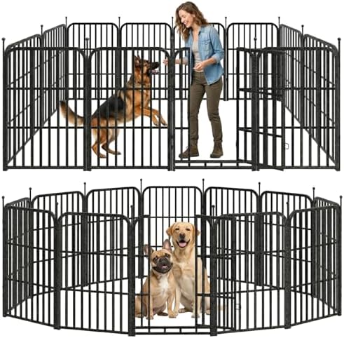 Metal Dog Playpen 40" 12 Panels for Medium Large Dogs, Indoor Outdoor Exercise Pen for Yard RV Camping, Thickened Steel Tube, Gravity Lock & Ball Head Iron Rods