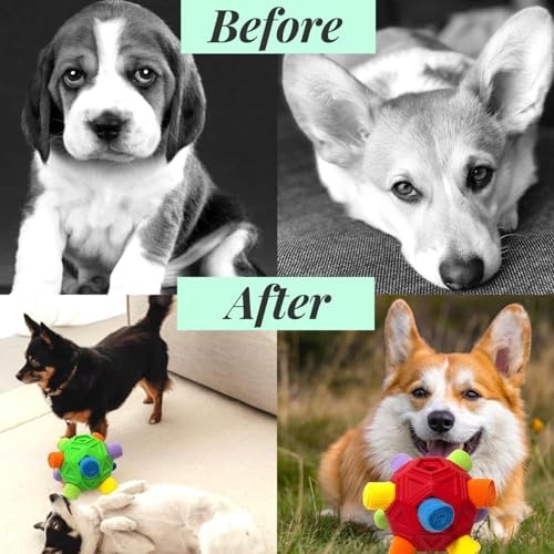Interactive Snuffle Ball for Dog Toys Unbreakable Upgrade Ball Toy | Dog Puzzle Toys Foraging Snuffle Mat Puppy Dog Treat Dispenser Slow Feeder Toys for Small Medium Large Dog Red Rainbow