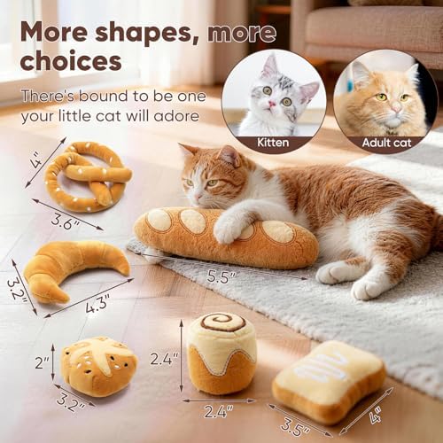 CiyvoLyeen Plush Bread Catnip Toys for Indoor Cats 6 Pack