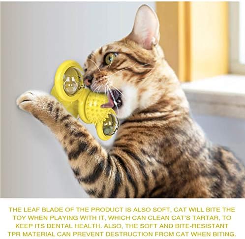 GBSYU Interactive Windmill Cat Toys with Catnip : Cat Toys for Indoor Cats Funny Kitten Toys with LED Light Ball Suction Cup‖Cat Nip Toy for Cat chew Exercise (Yellow)