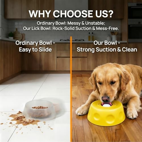 Slow Feeder Lick Bowl with Rolling Ball, Anti-Slip, Yellow
