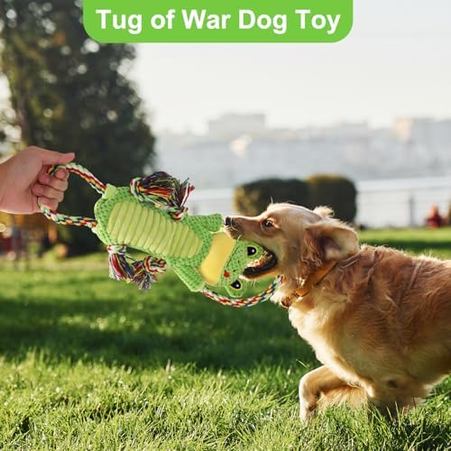 Drmstow Dog Toys for Aggressive Chewers - Interactive Plush Squeaky Toy with Crinkle Paper & Rope, Durable Chew Toys for Anxiety Relief, Small Medium Large Dogs
