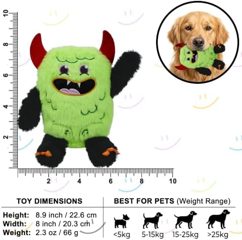 Monster Plush Squeaky Dog Toy Crinkle Dog Chew Toy for Small Medium Large Dogs, Green