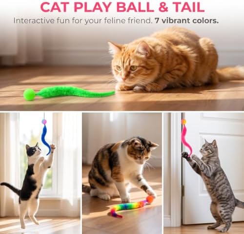 LLOUSSAK 7Pcs Colorful Bouncy Balls for Cats Cat Worm Toy Bouncy Cat Toys