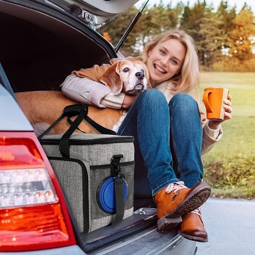 6 Set Dog Travel Bag, Large Pet Travel Kit for Supplies, Grey