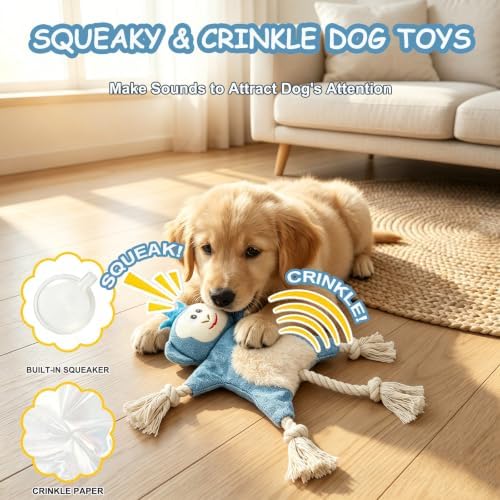 No Stuffing Crinkle Squeaky Dog Toy for Small Medium Puppies,（Monkey）