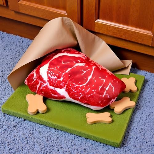 2Pcs Realistic Food Dog Squeaky, Steak Plush Dog Toy, Stuffed Puppy Chew Toy with Squeaker, Soft Food Shape Pet Toy for Small and Medium Dogs Pet Supplies